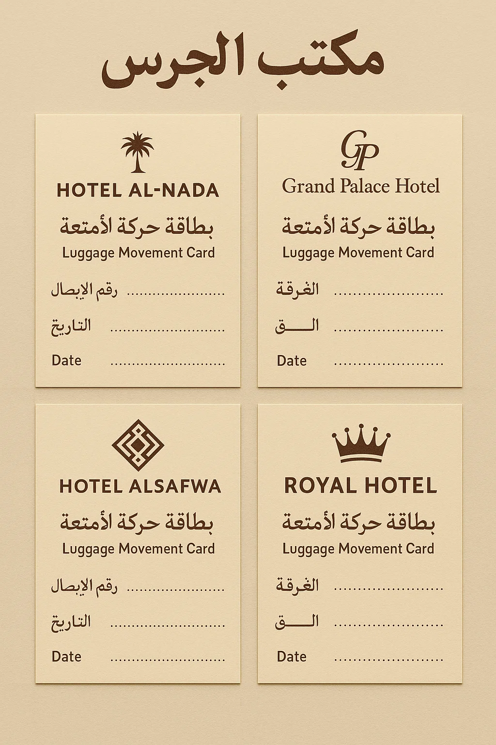مكتب الجرس - نماذج بطاقات حركة الأمتعة في الفنادق