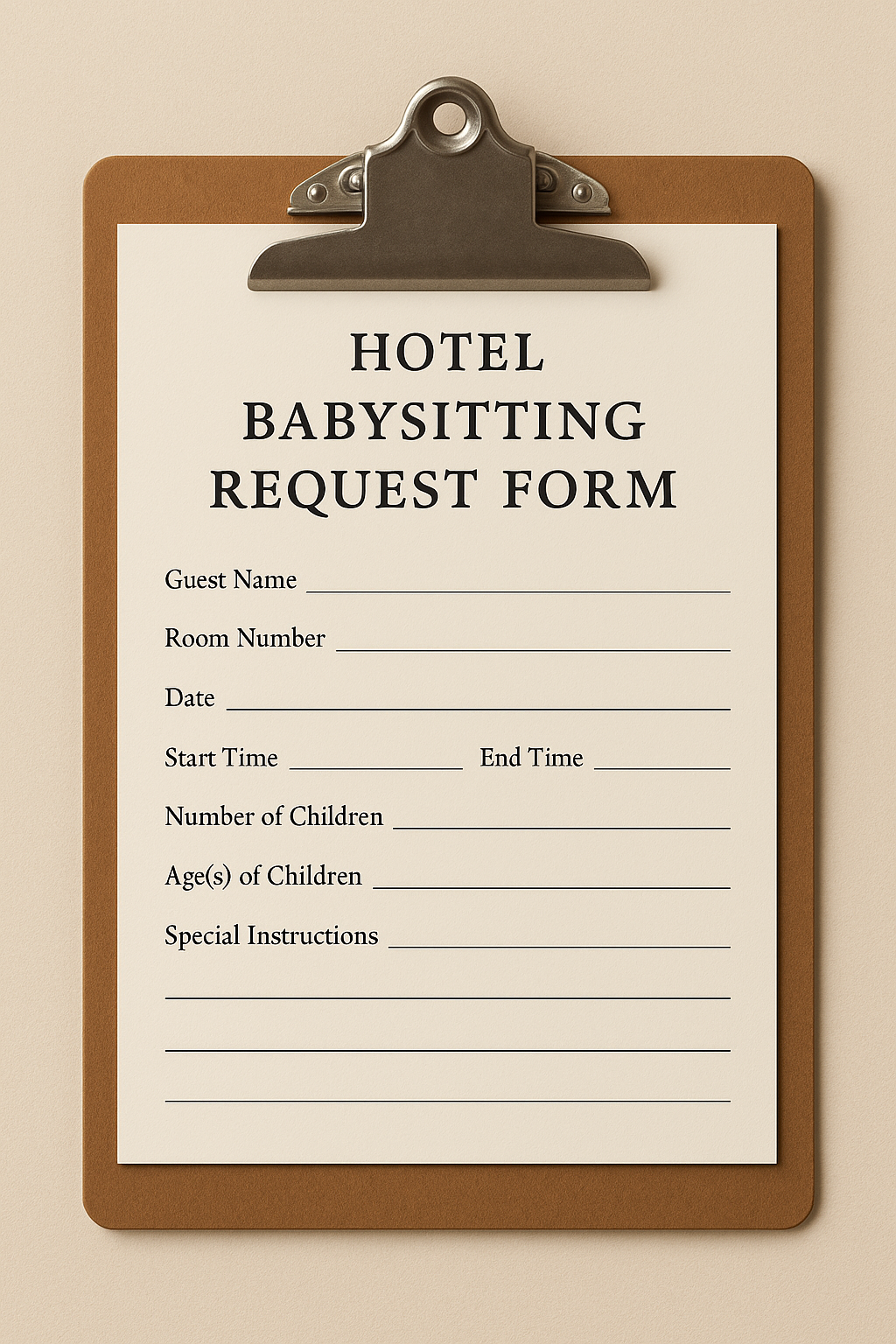 نموذج طلب خدمة مجالسة الأطفال في الفنادق