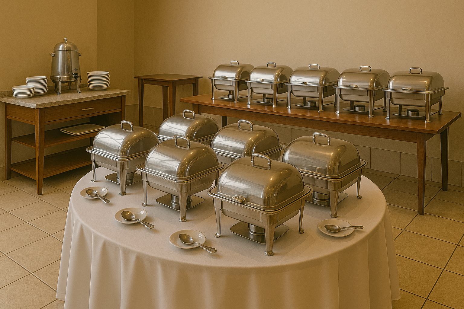 اختيار وتصميم الطاولات والمحطات المختلفة في البوفيه