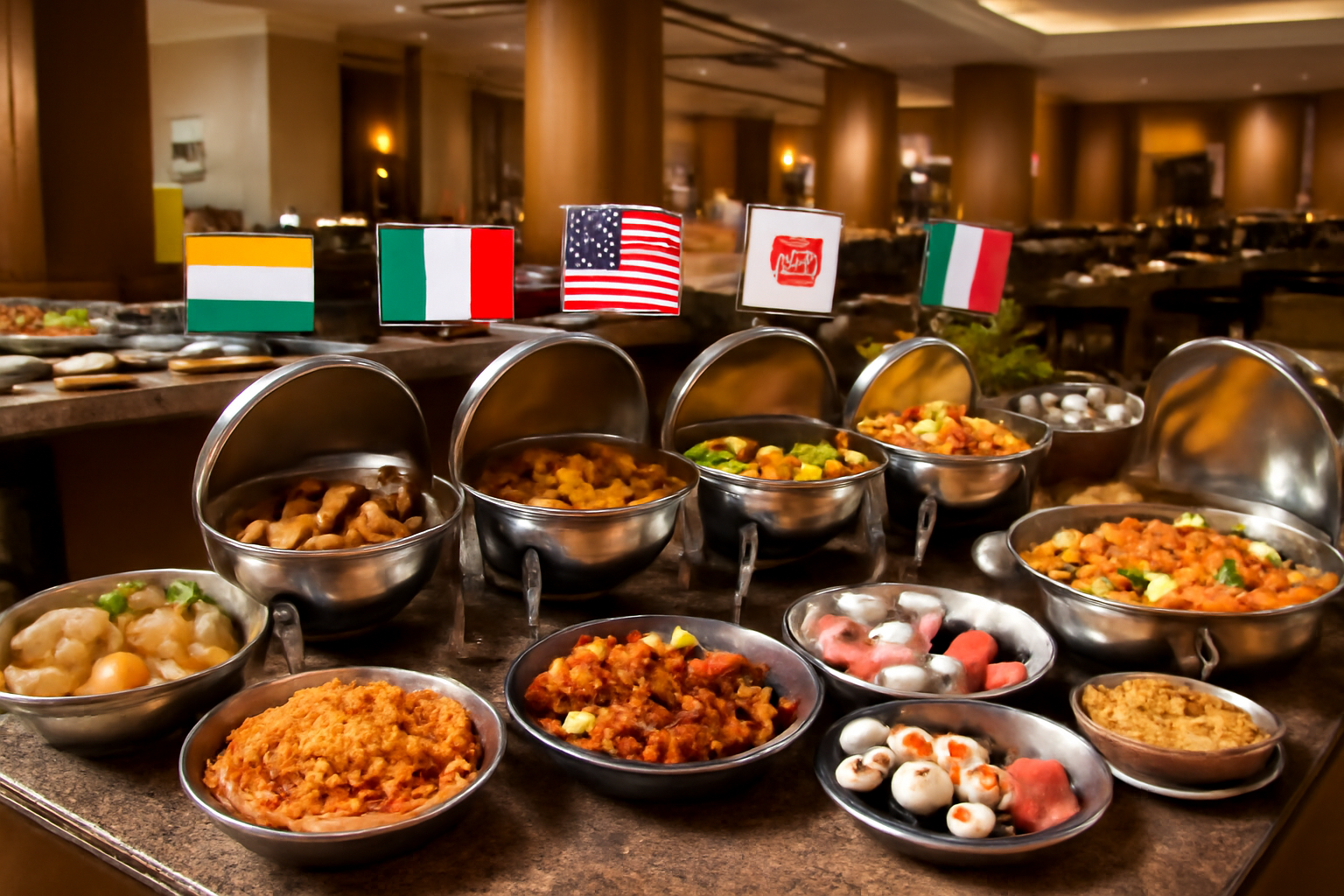 الوصفات العالمية في بوفيه الفندق: تنوع ثقافي ونكهات من حول العالم