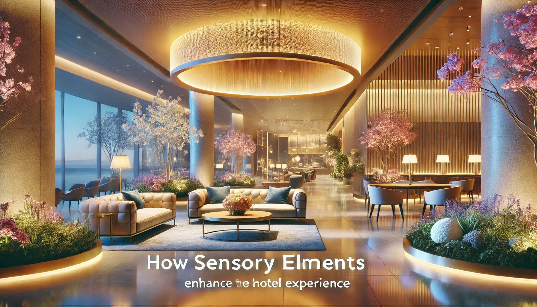 DALL·E 2025 02 26 14.04.09 A luxurious hotel lobby showcasing an inviting and sensory rich environment with soft lighting vibrant colors and a serene atmosphere. The setting