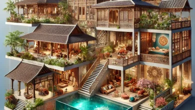 DALL·E 2025 03 18 10.35.43 An immersive cultural hotel experience showcasing traditional architecture and local crafts with elements of local culture such as art design and
