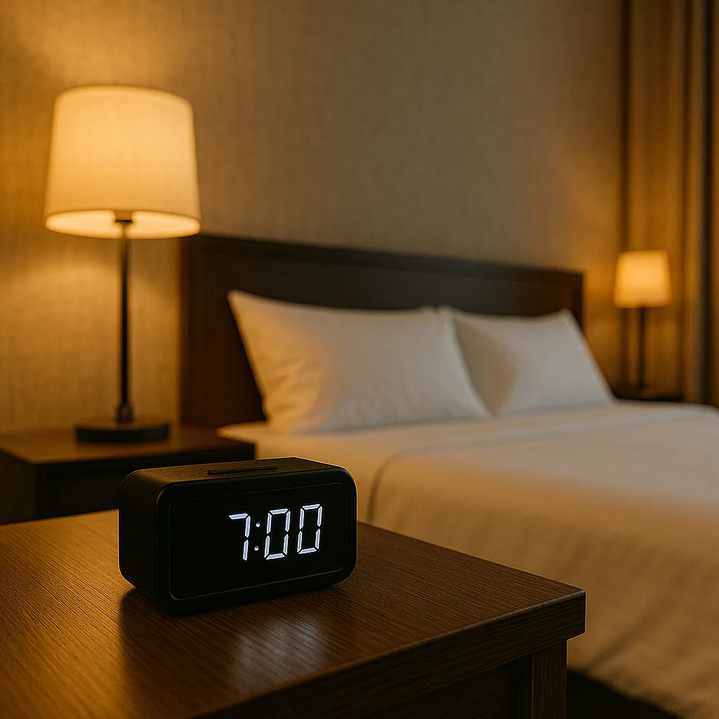 المنبه على الطاولة.. تفصيلة قد تُربك صباح النزيل أو تُنظمه؟