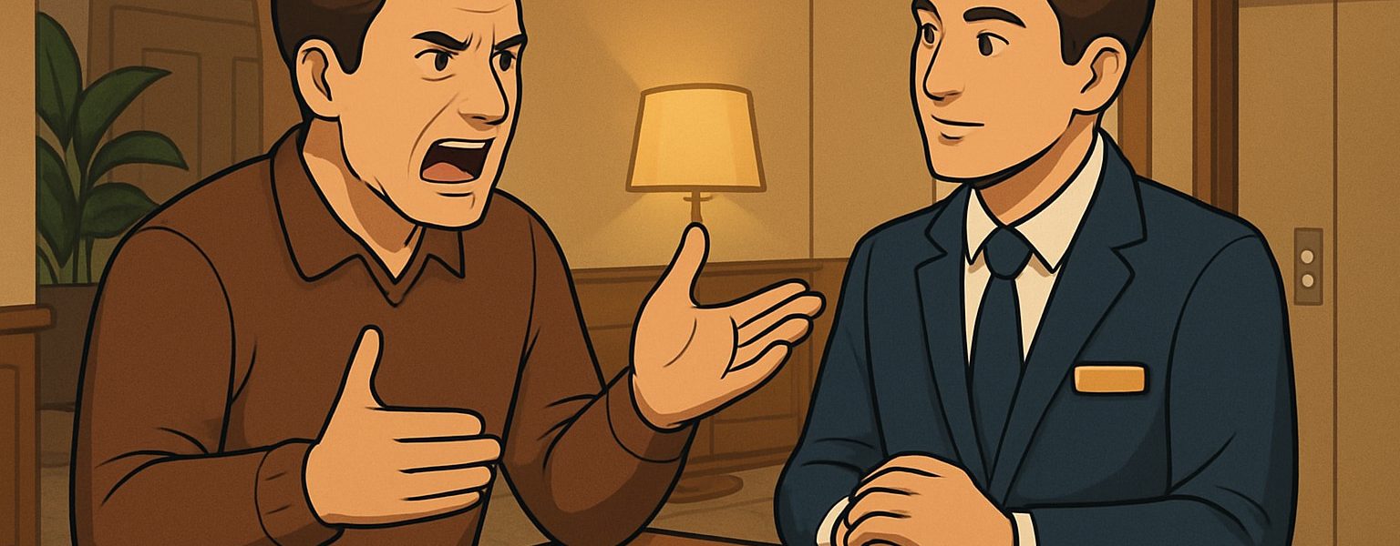 أساليب احترافية للتعامل مع نزيل غاضب في الفنادق – سيناريوهات حقيقية 2025