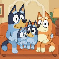 Blue Heeler Cartoon Family on