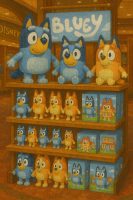 Bluey Merchandise Display – عرض ألعاب ودمى بلووي في متجر ديزني