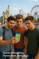 Guests Navigating Theme Park Using App