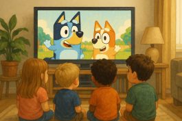 Kids watching Bluey togethe