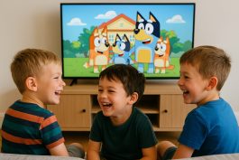 Kids watching Bluey together – أطفال يشاهدون بلووي ويضحكون معًا