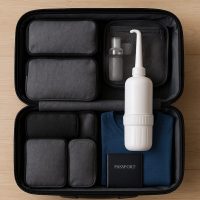 حقيبة سفر تضم شطاف محمول كجزء أساسي من مستلزمات المسافر