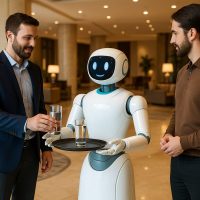 روبوت استقبال يقدم خدمة الضيافة للضيوف