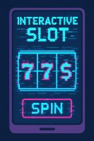 شاشة رقمية تُظهر ماكينة سلوت تفاعلية، تعكس الطابع الرقمي للعبة.