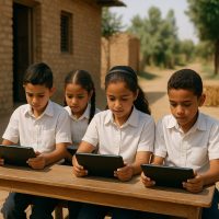 طلاب في قرية مصرية يستخدمون أجهزة لوحية ضمن تجربة التعليم الذكي