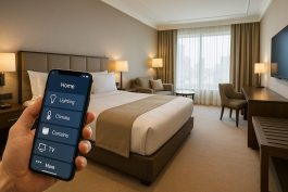 غرفة فندقية ذكية مزودة بأنظمة تحكم عبر الهاتف الذكي