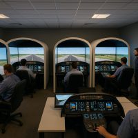 قاعة تدريب داخلية مزودة بأجهزة محاكاة للطيران