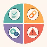 لوحة ذكاء المحتوى أصالة، اتساق، استشهاد، مخاطر.