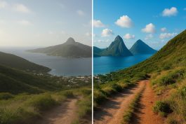 مثال على صورة سياحية قبل وبعد تحسينها عبر تقنيات AI