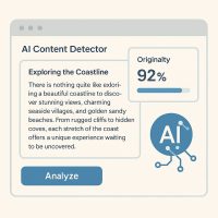 مثال لواجهة أداة كاشف الذكاء الاصطناعي أثناء تحليل مقال سياحي