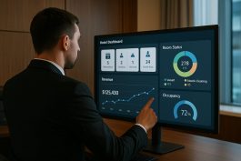 مدير فندق يستخدم لوحة تحكم ذكية لمتابعة العمليات