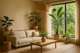 تصميم داخلي طبيعي يدمج النباتات والإضاءة الطبيعية لتوفير سكينة حسية