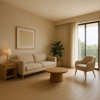 تصميم داخلي هادئ بألوان ترابية يوازن بين الضوء الطبيعي والسكينة البصرية