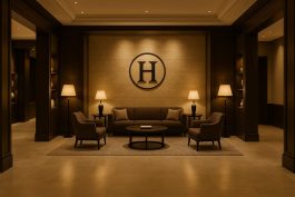 ردهة فندقية أنيقة تستقبل النزلاء بتصميم يحكي قصة العلامة