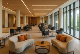 ردهة فندقية حديثة بتصميم واسع يراعي الخصوصية والراحة