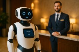 روبوت استقبال يقدم خدمة الترحيب والتوجيه داخل الفندق