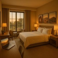 غرفة فندقية تُذكّر النزيل بجمال التجربة من خلال صور تُرسل لاحقًا في البريد الإلكتروني