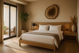 غرفة فندقية مستوحاة من العناصر الترابية لخلق توازن بصري وذهني