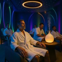 نزلاء يستمتعون بتجربة سبا علاجية تتناغم فيها الأصوات مع الضوء والروائح