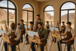 نزلاء يشاركون في ورشة فنية داخل فندق فاخر في العلا