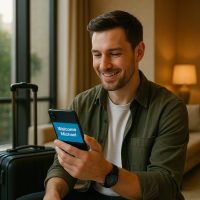 نزيل يستقبل رسالة ترحيب شخصية عند وصوله للفندق