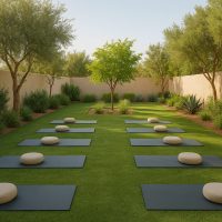 حديقة فندقية مخصصة لجلسات اليوغا والتنفس في الهواء الطلق