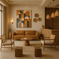 ردهة فندق تمزج بين الفن الحديث والعناصر الحرفية المحلية