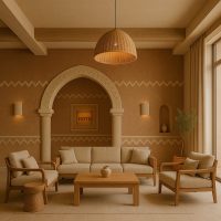 ردهة فندقية تجمع بين الدفء العربي والتصميم العصري الهادئ