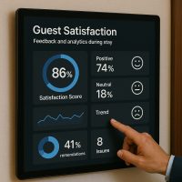 شاشة رقمية تفاعلية توضح مؤشرات رضا الضيوف وتحليلاتهم أثناء الإقامة