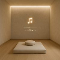 غرفة عزل ذهني بتصميم بسيط وموسيقى تأملية خافتة