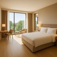 غرفة فندقية تعتمد على الضوء الطبيعي لإبراز الهدوء والاتساع