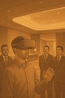 فريق ضيافة يختبر تجربة نزيل داخل بيئة واقع افتراضي قبل بناء الفندق الحقيقي