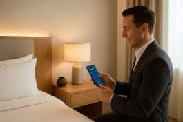 موظف ضيافة يضبط إعدادات الغرفة عبر تطبيق ذكي لتحسين جودة النوم للنزيل