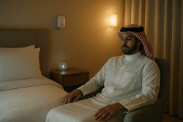 نزيل سعودي يسترخي في غرفة صامتة مزودة بأجهزة استشعار للنوم العميق