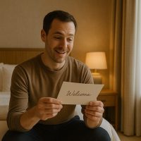 نزيل يتفاجأ برسالة ترحيب مكتوبة بخط اليد داخل غرفته الفندقية