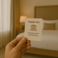 نزيل يتلقى بطاقة شكر صغيرة في غرفته بعد المغادرة
