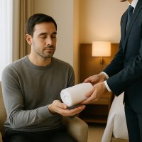 نزيل يتلقى خدمة هادئة تنقل العناية دون حوارٍ لفظي