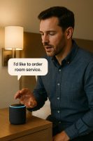 نزيل يستخدم المساعد الذكي لطلب الخدمة دون الاتصال البشري