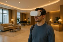 نزيل يستخدم نظارة واقع افتراضي لاستكشاف مرافق الفندق قبل الوصول