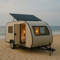 وحدة فندقية متنقلة على شاطئ رملي هادئ مزودة بألواح طاقة شمسية