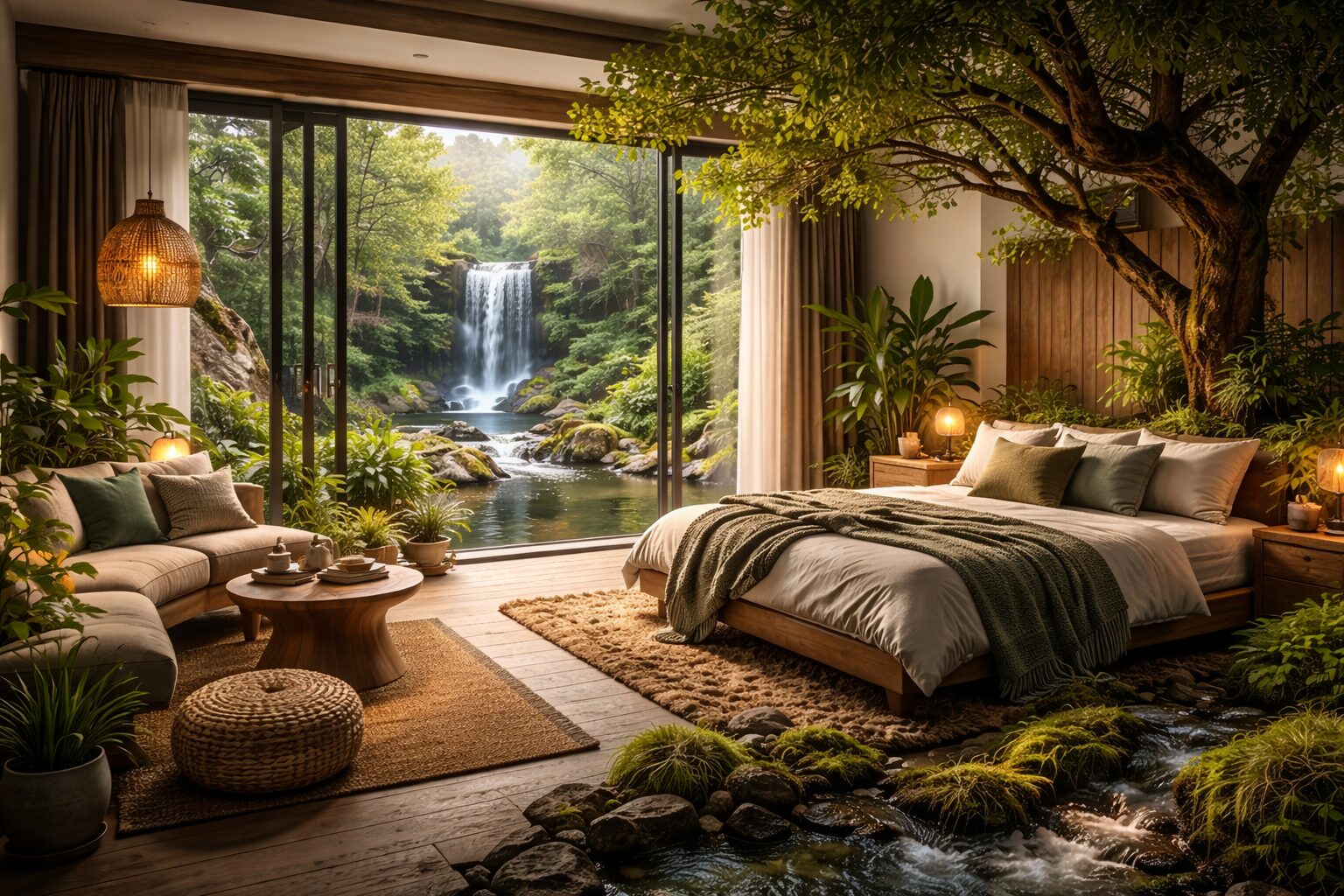 ما المقصود بدمج عناصر الطبيعة داخل الغرف؟