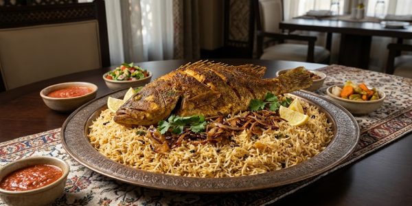 مكبوس السمك الخليجي بالأرز واللومي